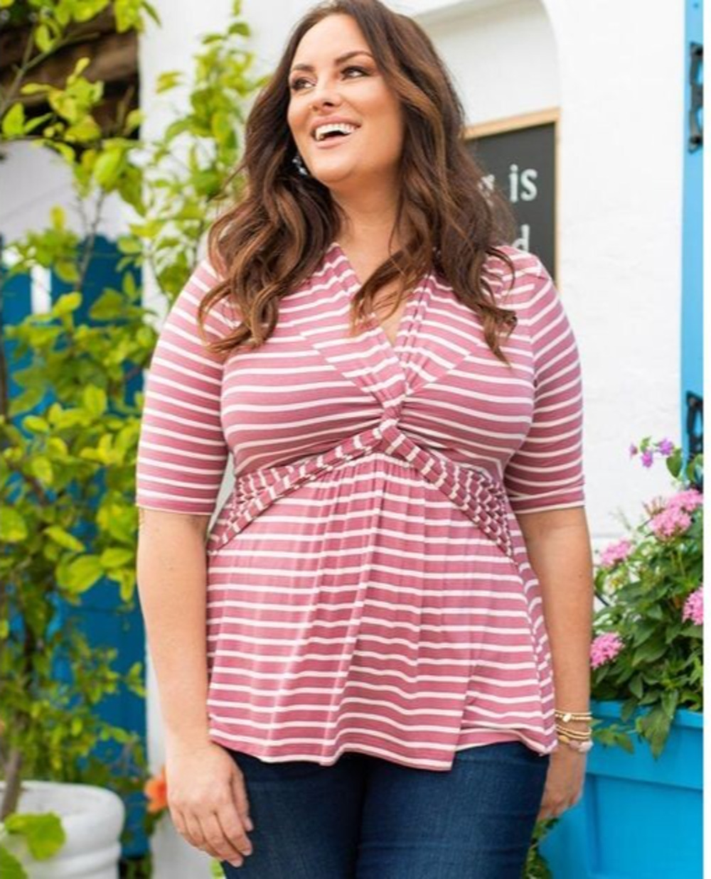 Kiyonna Ashton Twist Top Size 12 Retro Pin Up Pink White Stripe Feminine